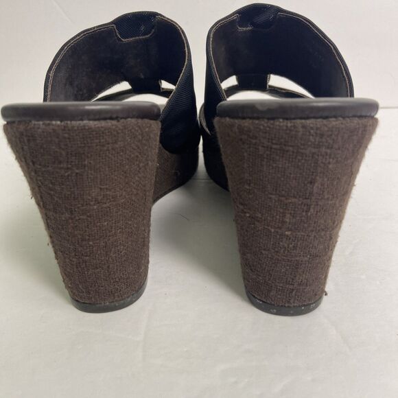 BRIGHTON Dream Brown Black Silver Leather Wedge Slip On Summer Sandals Size 7 - Picture 5 of 11